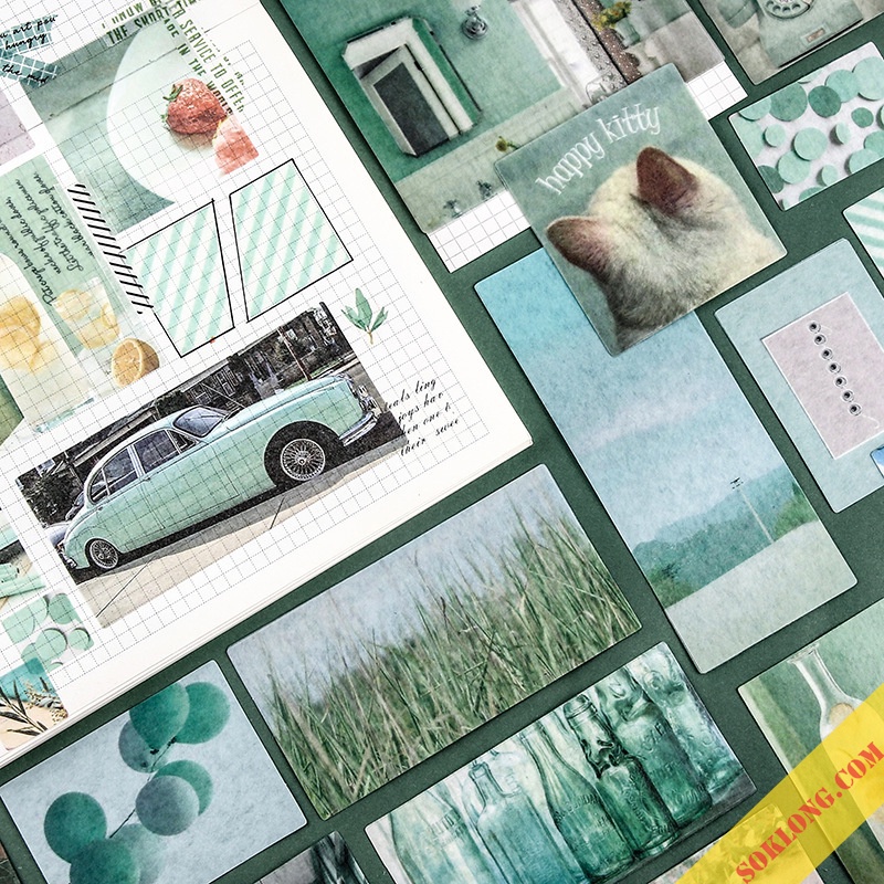 Bộ 70 Sticker ảnh dán Postcard retro STI02 nhiều màu trang trí sổ Bullet journal, album
