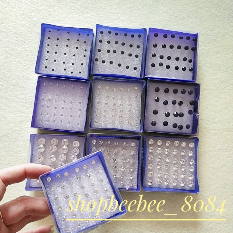 Sỉ hộp hoa tai nụ đơn giản chân nhựa, bông tai nam nữ