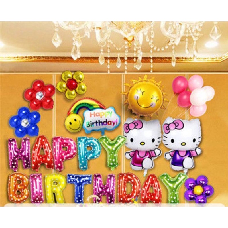 {MILKDECOR} Combo Bong Bóng Trang Trí Sinh Nhật Happybirthday Kitty MD11 Đủ màu