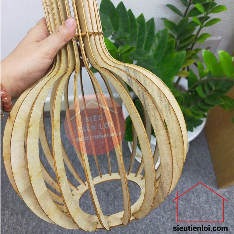 Đèn gỗ trang trí dáng củ tỏi - Đèn trang trí trần nhà phòng khách, phòng ngủ, quán cafe giá rẻ tặng kèm keo dán 502