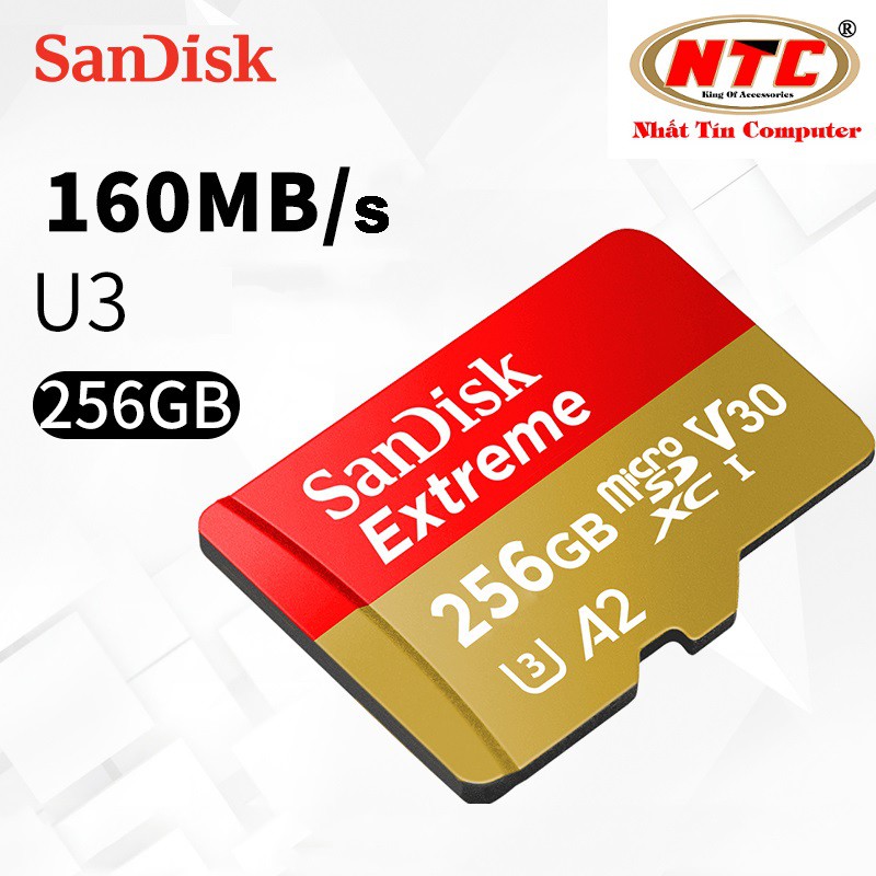 Thẻ Nhớ MicroSDXC SanDisk Extreme V30 U3 4K A2 256GB R160MB/s W90MB/s - Kèm Adapter (Gold) - Nhất Tín Computer