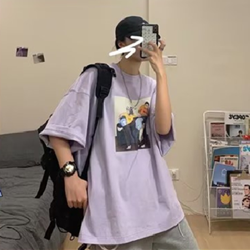 Áo Thun Tay Ngắn Dáng Rộng In Họa Tiết Hoạt Hình Phong Cách Hàn Quốc Thời Trang Mùa Hè Cho Nam Size M-8XL