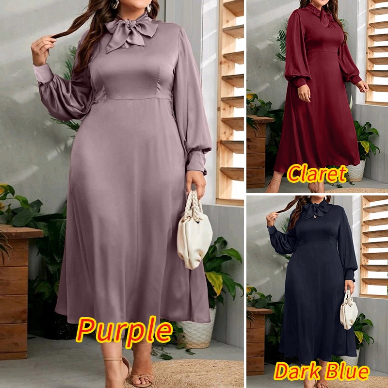 Đầm satin ZANZEA dài xoè eo cao buộc dây cổ đứng