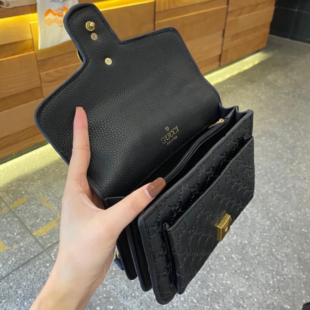 Túi xách nữ, túi đeo chéo GC02, hàng quảng châu, 3 ngăn khoá, size 20, màu đen