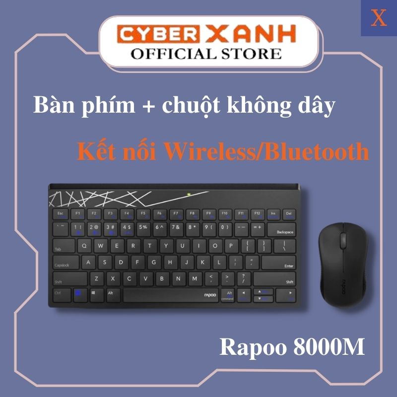 Bàn phím và chuột không dây kết nối 4 thiết bị cho mọi hệ điều hành Rapoo 8000M  – BH chính hãng đổi mới trong 24 tháng