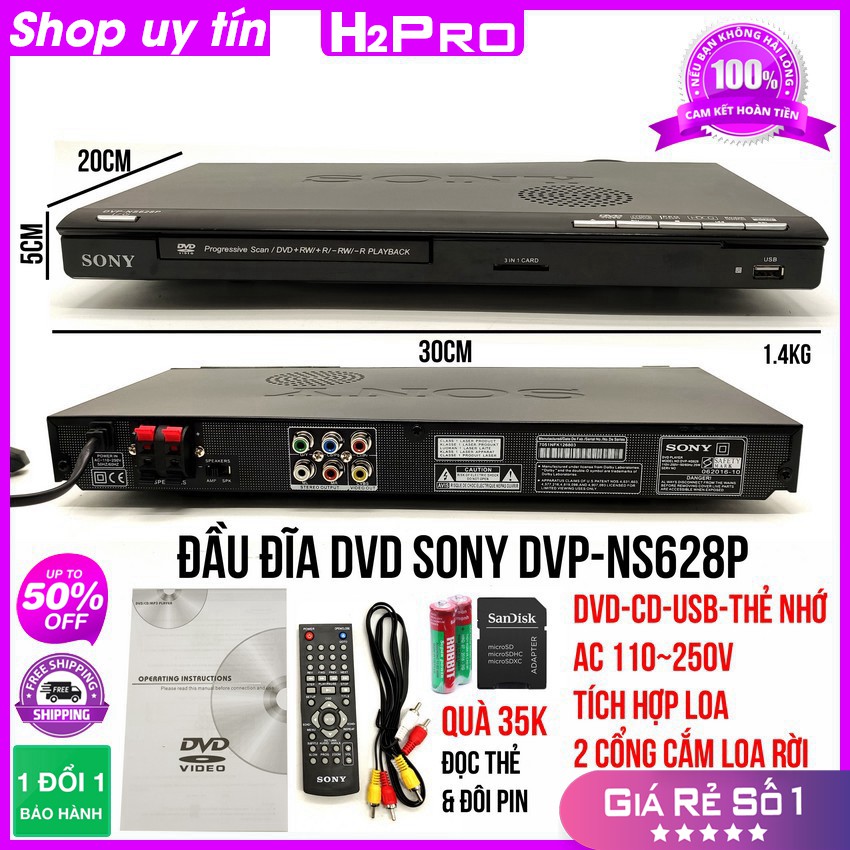 [RẺ VÔ ĐỊCH] Đầu đĩa DVD Sony DVP-NS628P H2Pro USB-Thẻ nhớ,tích hợp loa và 2 cổng cắm loa rời, đầu dvd karaoke sony cao 