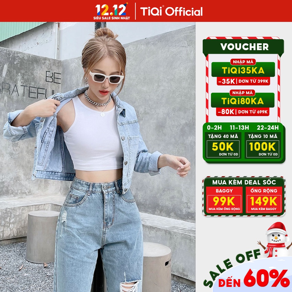 Áo croptop ulzzang 2 dây bảng lớn vải thun cotton TiQi Jeans A132