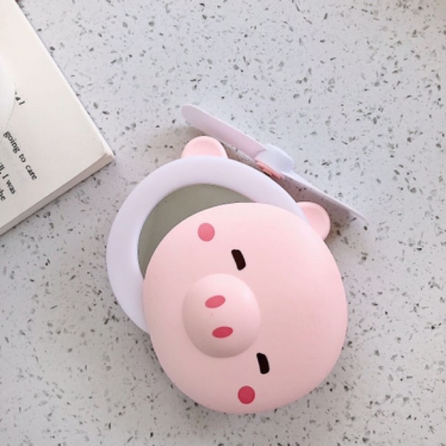 Quạt có gương hình mặt lợn sạc usb