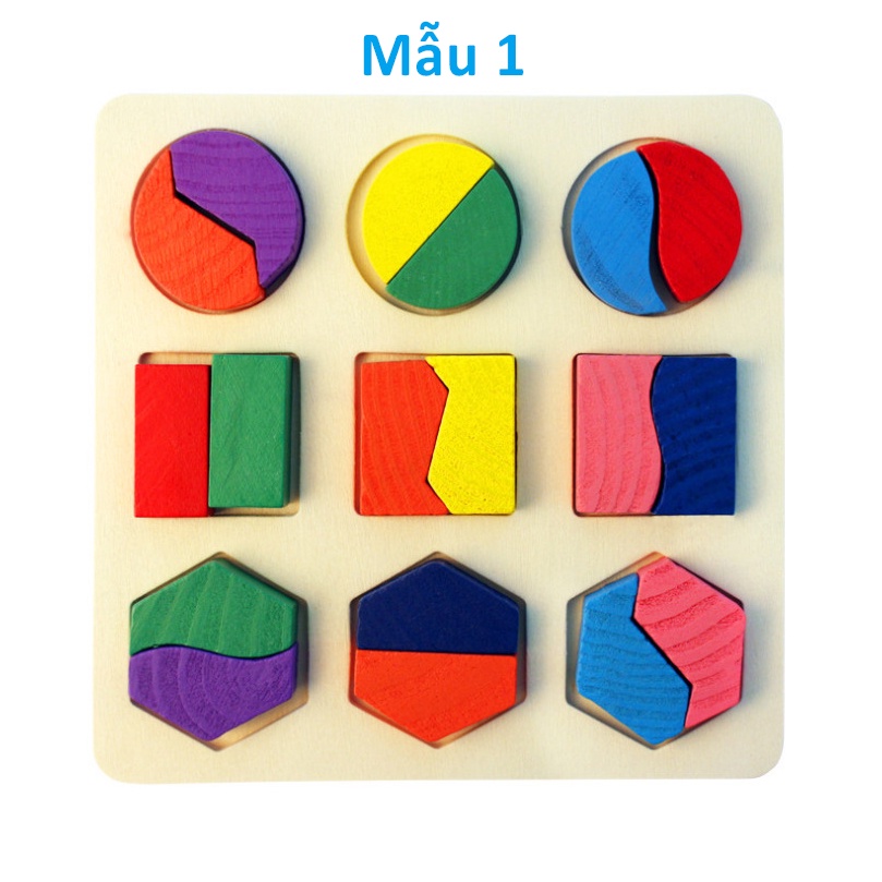 Combo 3 bảng ghép hình học, Giáo cụ montessori Đồ chơi xếp hình bằng gỗ cho bé Bapkids