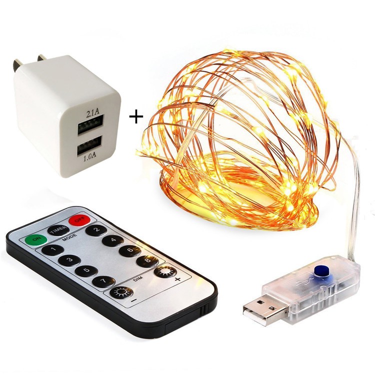 Dây đèn led đom đóm DEHA cắm điện lưới 220V 8 kiểu nháy, vàng nắng, điều khiển từ xa 3/5/10/20 mét trang trí