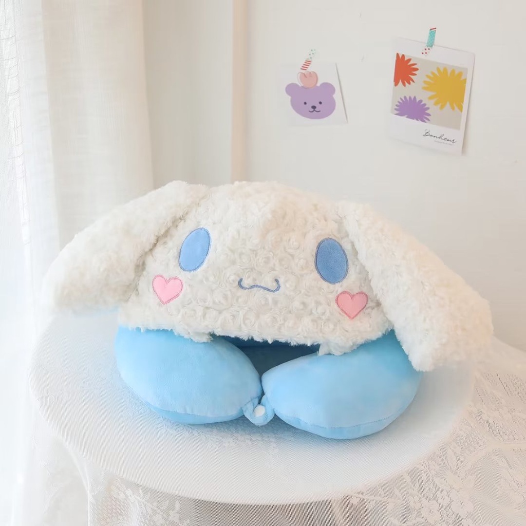 SANRIO Gối Kê Cổ Hình Chữ U Có Mũ Trùm Đầu Hình Kuromi Melody Cinnamoroll Pochacco Hoạt Hình Đáng Yêu