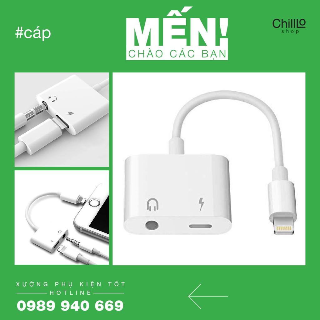 Cáp Chuyển Đổi Cổng Lightning Sang Jack 3.5 mm Cổng Tai Nghe - Kèm Chân Sạc 2 in1 Lightning to Jack 3.5mm & Lightning