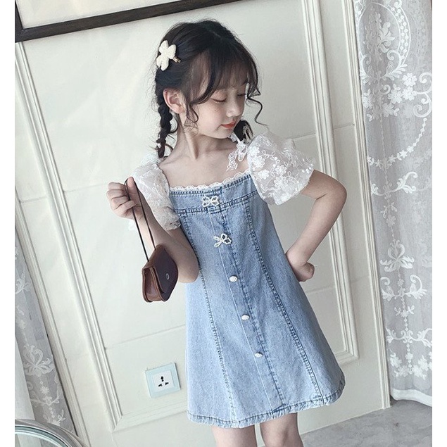 Váy demin / Váy bò / Váy Jeans phối ren thời trang cho bé gái