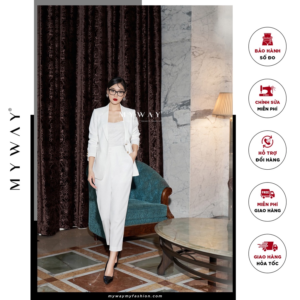 Áo Vest Blazer Trắng Nữ MY WAY Chiết Eo Sang Trọng 5MVB0231