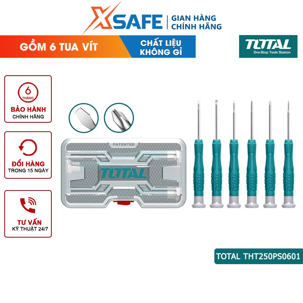 Bộ 6 tua vít đồng hồ TOTAL THT250PS0601 sửa chữa linh kiện điện tử chất liệu hợp kim cứng