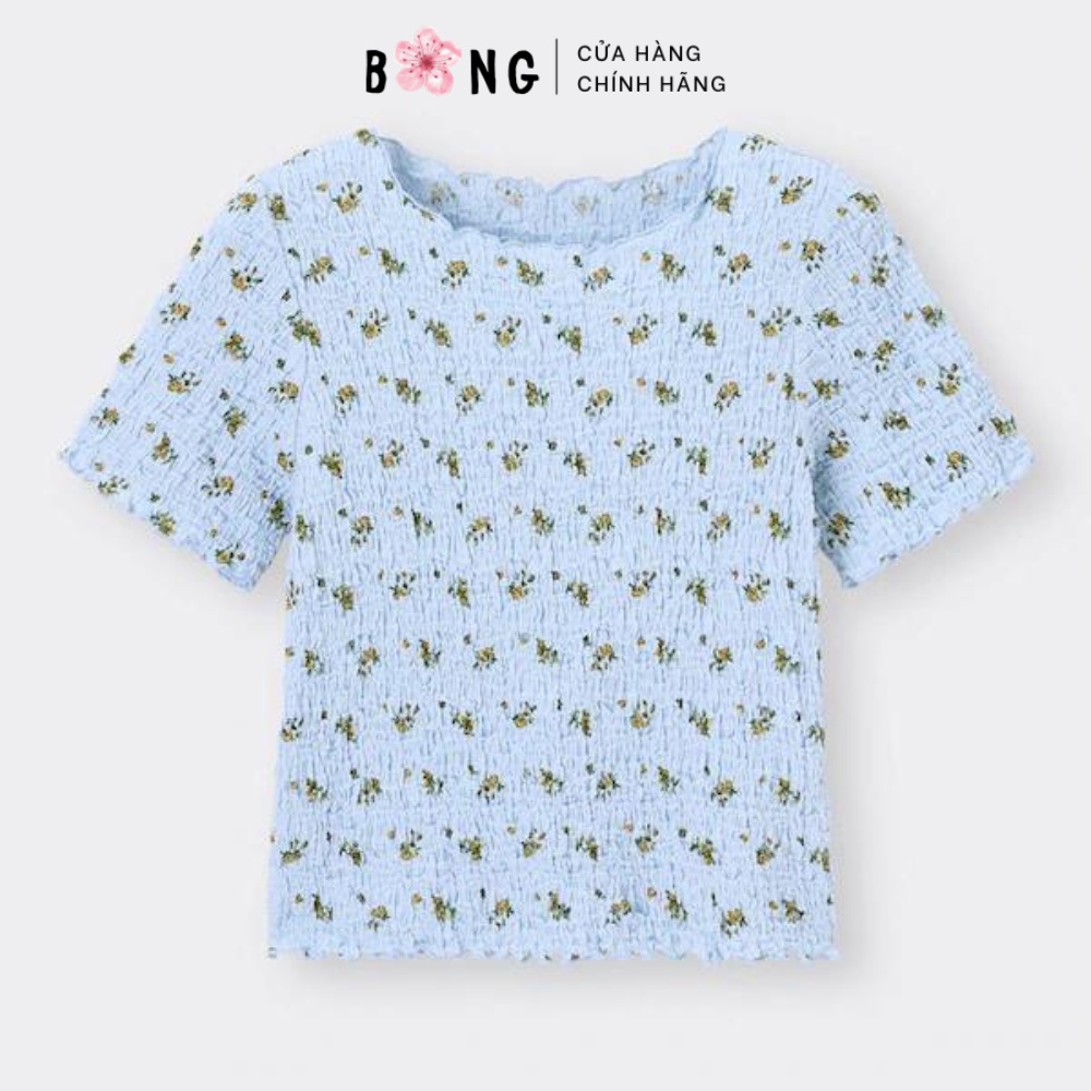 Áo hoa vải thun nhún GU Nhật - Mã 340057