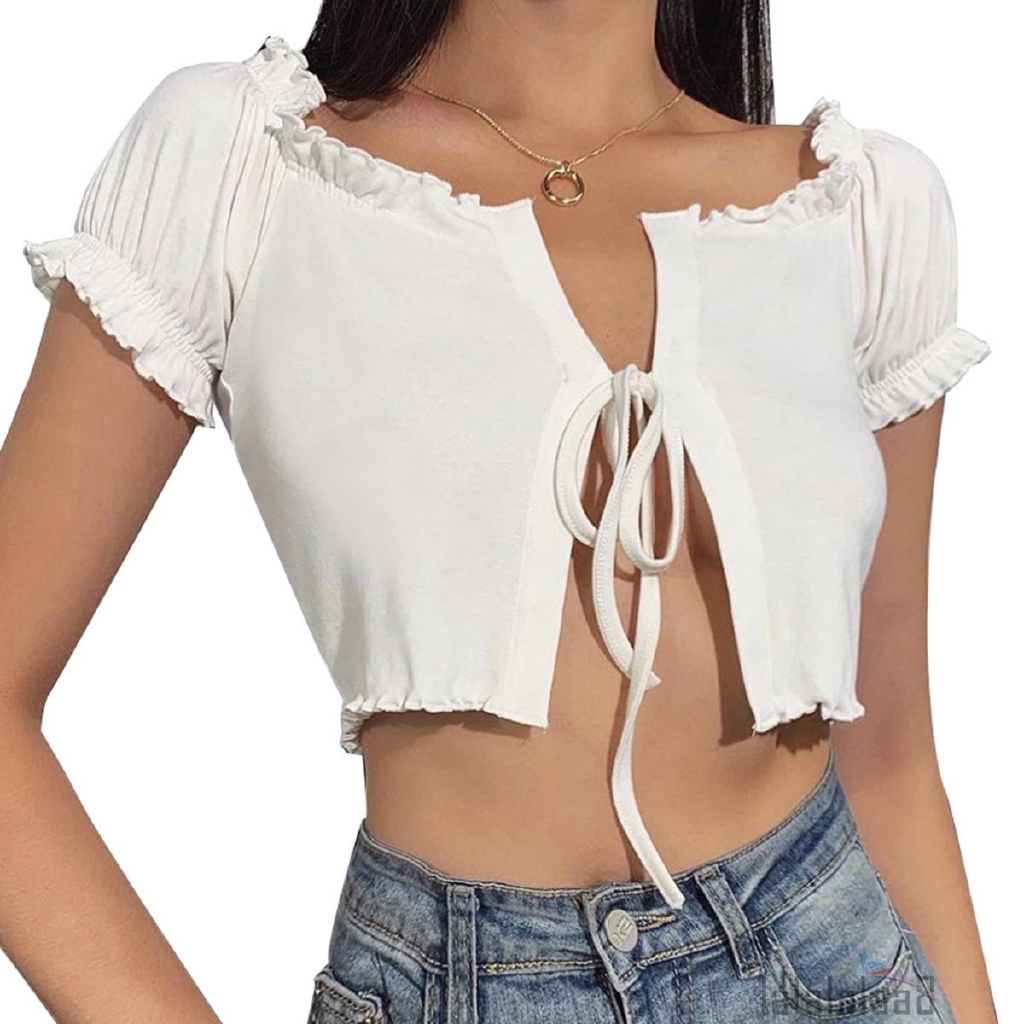 Áo Croptop Ngắn Tay Màu Trơn Thời Trang Mùa Hè Cho Nữ | BigBuy360 - bigbuy360.vn