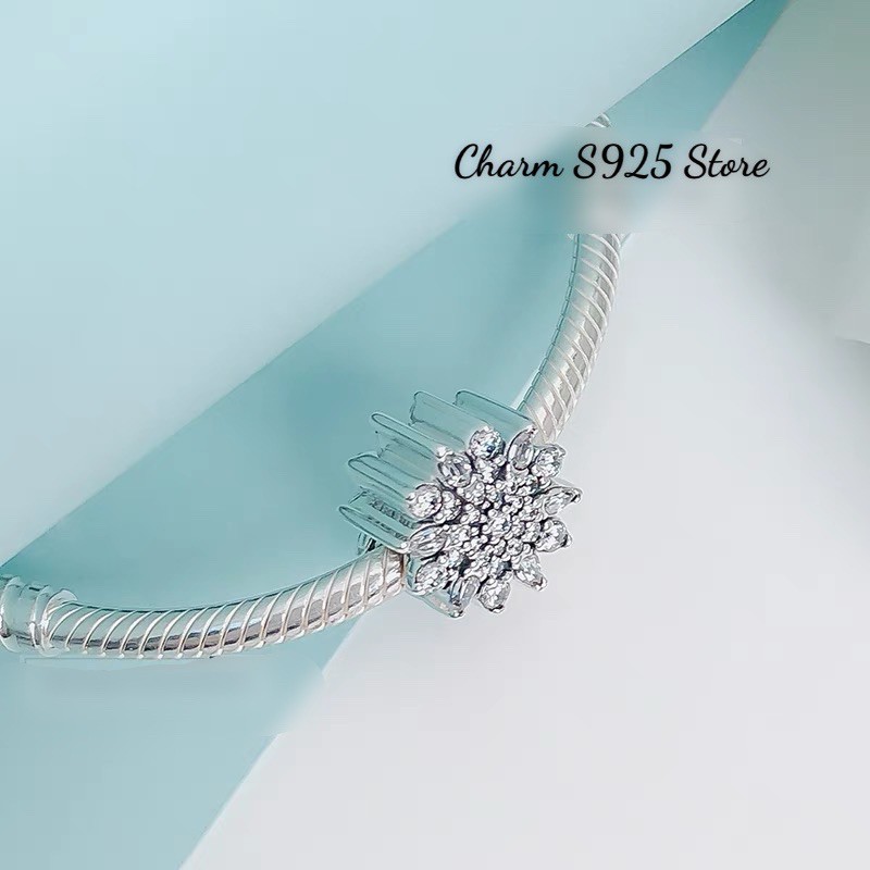charm pan hoa tuyết đính đá trắng bạc s925 cao cấp