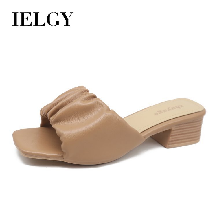 Dép IELGY quai ngang gót cao vừa mũi vuông thời trang dành cho nữ