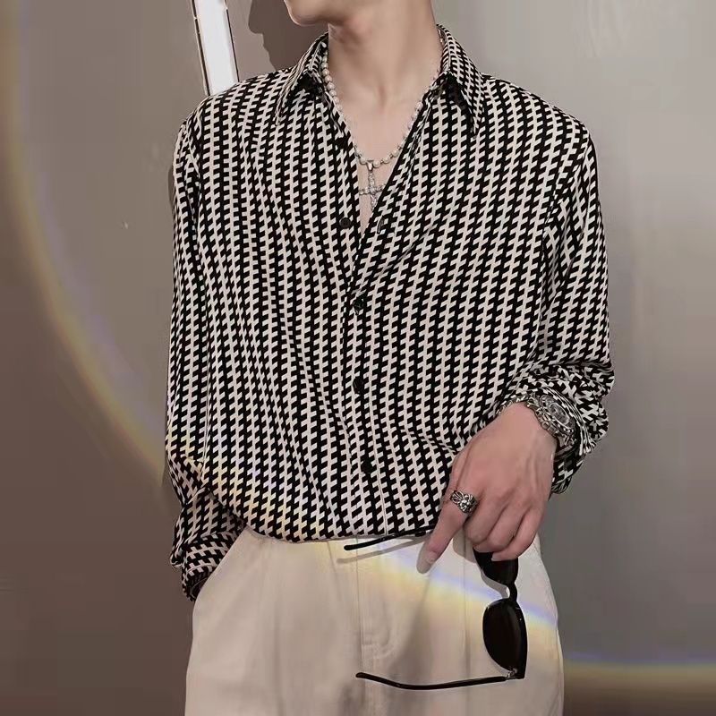 Thời trang nam giới trẻ tay áo dài cao cấp xu hướng áo sơ mi nam kẻ sọc giản dị