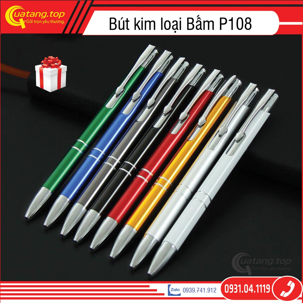 [Quà tặng doanh nghiệp] Bút bi bấm kim loại P108 ngòi 0.7mm mực bi màu xanh nhiều màu làm quà tặng quảng cáo