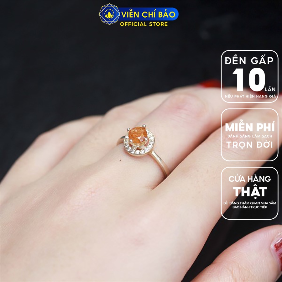 Nhẫn bạc nữ tóc nâu viền đá tròn chất liệu bạc 925 thời trang phụ kiện trang sức Viễn Chí Bảo N600030