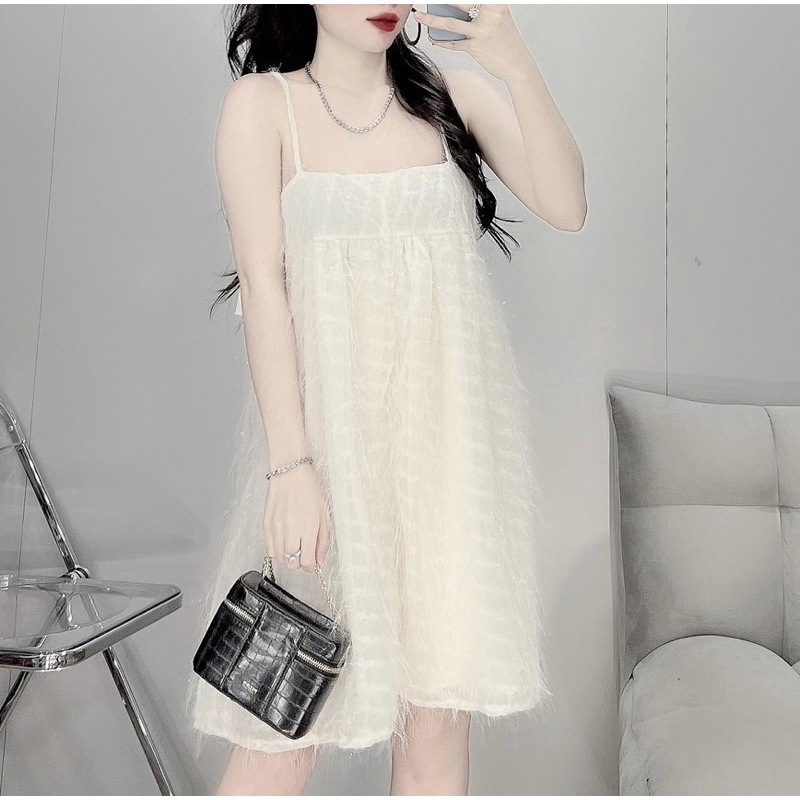 VÁY 2 DÂY LÔNG ÁNH KIM 2 LỚP BABYDOLL FORM RỘNG
