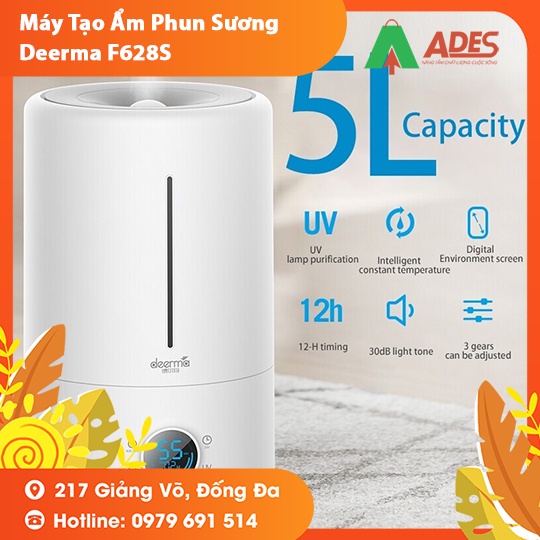 Máy tạo độ ẩm Xiaomi Deerma F628s - Bảo hành Chính hãng - Thể tích 5L, UV, dùng được tinh dầu