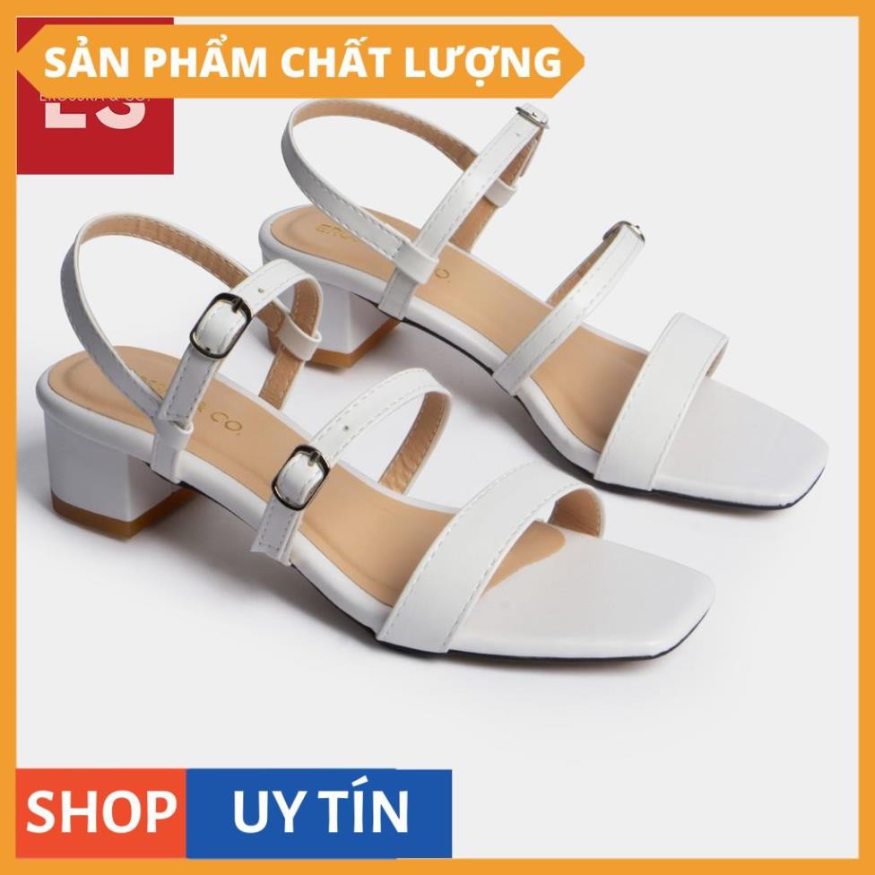 Giày sandal cao gót Eroska thời trang mũi vuông phối dây quai mảnh cao 3cm màu trắng [HÀNG CAO CẤP]