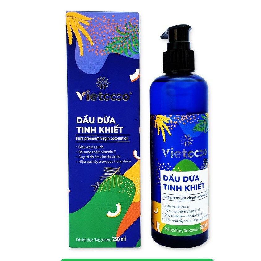 Dầu Dừa Vietcoco Organic Dưỡng Tóc Và Da 100% Tinh Khiết Ép Lạnh Chai Vòi Nhấn 250ml Better Life