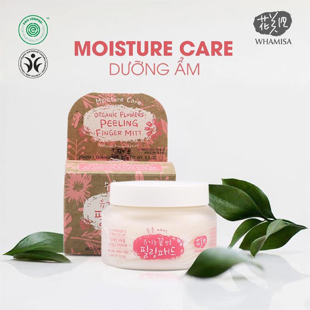 Bông tẩy tế bào chết Whamisa Organic Flowers Peeling Finger Mitt_ Moisture Care -180 Gr