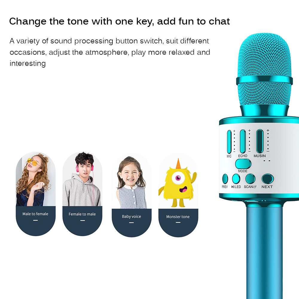 2021 Bluetooth Karaoke Karaoke không dây Micrô hát di động Máy có loa mic cầm tay với đèn LED nhiều màu Trình bày tiệc sinh nhật tại nhà cho iPhone / Android / iPad / PC / Tất cả điện thoại thông minh