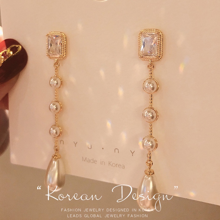 (MớI) Bông Tai HìNh Tim ĐíNh NgọC Trai Giả Xinh XắN