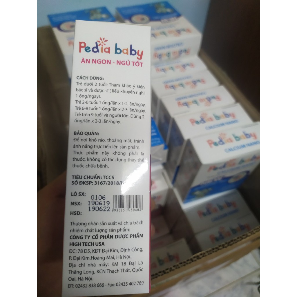 Pediababy Calcium nano bổ sung canxi, phát triển chiều cao, chống còi xương hộp 20 ống