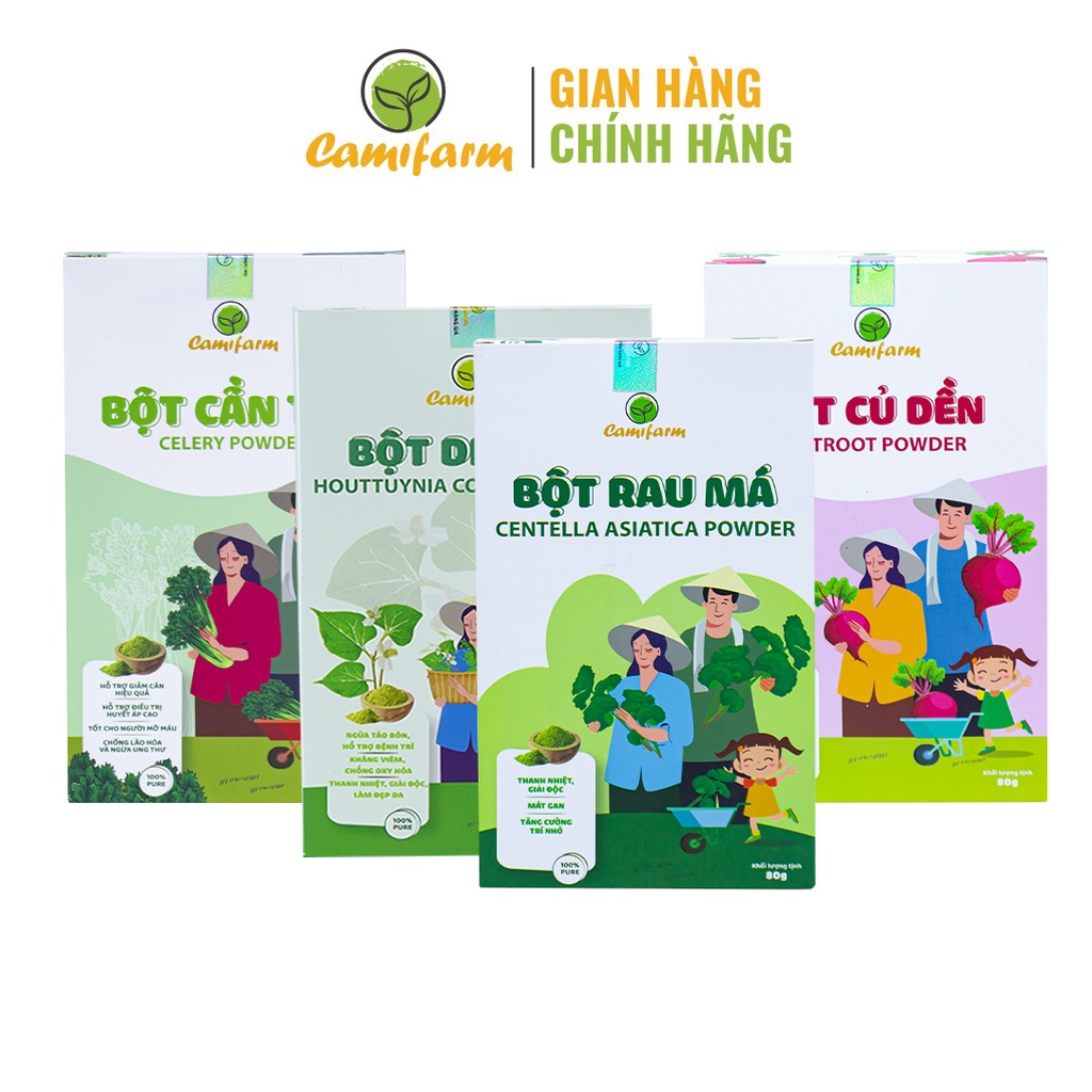 Bột Rau Củ Thanh Nhiệt, Detox Cơ Thể CAMIFARM Nguyên Chất 100% Combo 4 hộp x 80g