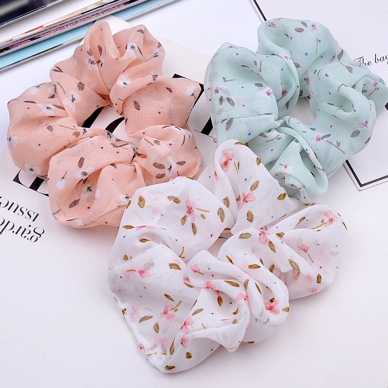 Chun scrunchies buộc tóc họa tiết hoa nhí
