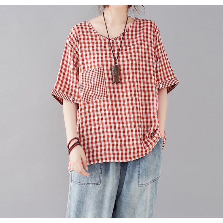 A486 Áo big size freesize dưới 90kg hàng đẹp thiết kế kẻ caro trẻ trung