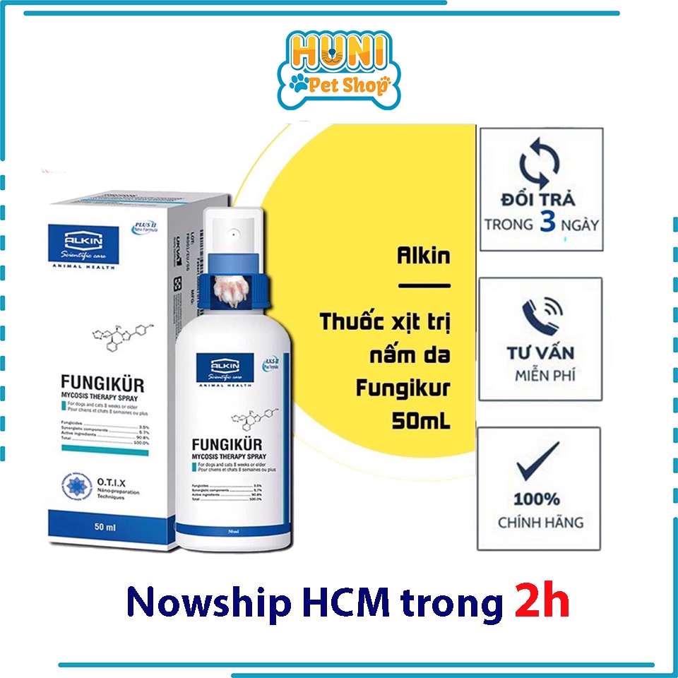 Fungikur Chai xịt trị nấm da cho thú cưng, chai 50ml - Huni PetShop