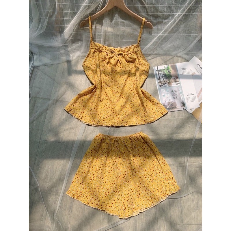 [Mã FAMANU82 giảm 10% đơn 0đ] Đồ ngủ hai dây phối nơ hoa nhí dễ thương hình thật | BigBuy360 - bigbuy360.vn