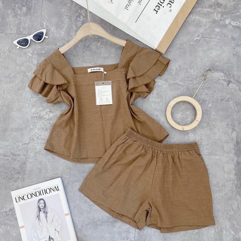 Bộ đũi ngắn cổ vuông mát nhẹ siêu đẹp B11 - mẫu mới 2022 mã b11