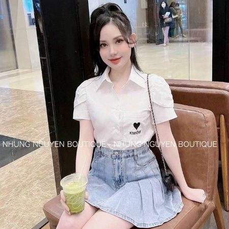 Áo sơ mi thêu trái tim và chữ  A15❤❤