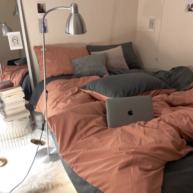 Bộ chăn ga gối cotton đũi: cam ghi | BigBuy360 - bigbuy360.vn