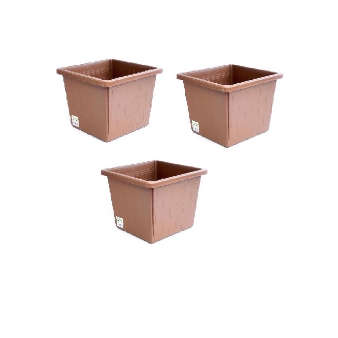 Daiso Chậu nhựa trồng cây hình vuông hoạ tiết gạch 26x26x20cm