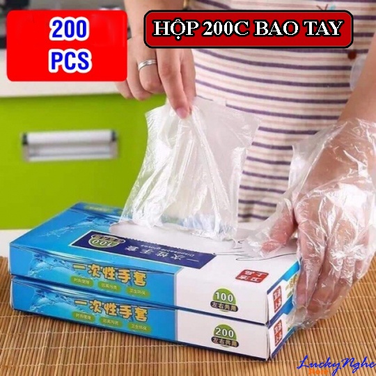 Hộp 200 găng tay nilon chế biến thực phẩm dùng 1 lần