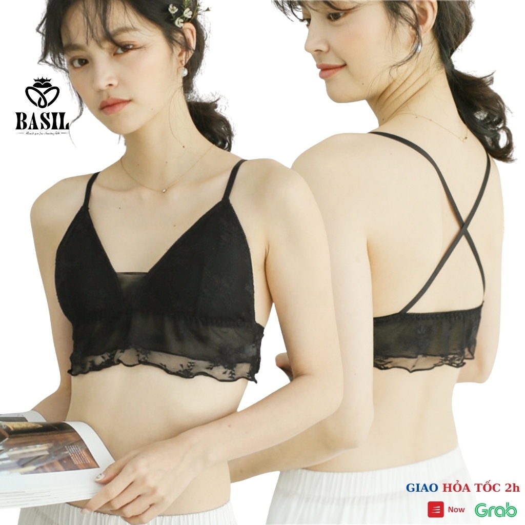 Áo lót ren Basil SS03 nữ cup tam giác dây chéo không gọng mút mỏng chất mềm