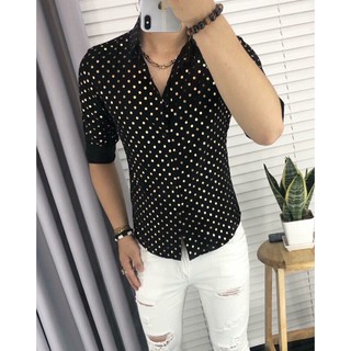 Áo sơ mi nam chấm bi ánh kim cao cấp chất vải tốt