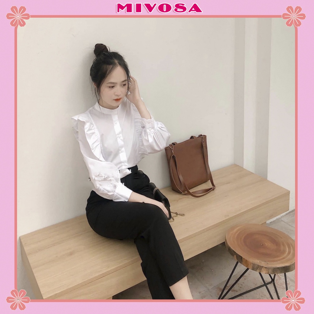 Áo sơ mi nữ bánh bèo cổ tàu áo sơ mi trắng học sinh MIVOSA SM003