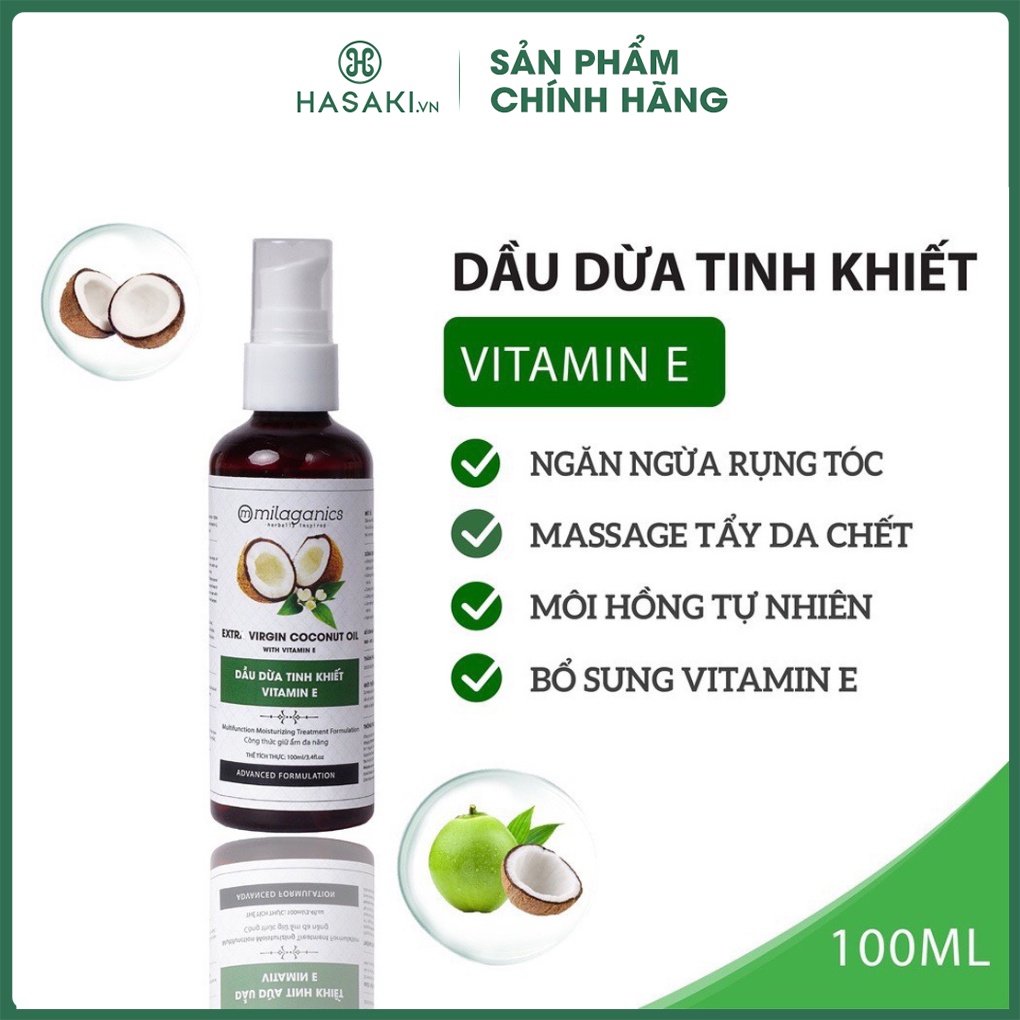 Dầu Dừa Milaganics Tinh Khiết Vitamin E 100ml Hasaki Sản phẩm chính hãng | BigBuy360 - bigbuy360.vn