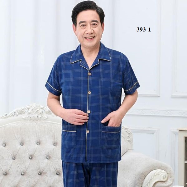 Bộ pyjama đồ ngủ nam cho Bố ngắn tay sọc caro vải cotton mềm mại dành cho người trung tuổi 9CY393 - Thời Trang Dương
