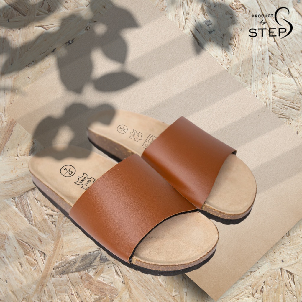 Dép đế trấu Unisex Da tổng hợp  Quai Bản ngang